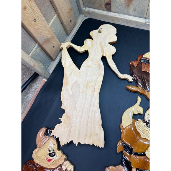 RARE Vintage Disney Snow White & Seven Dwarfs Wooden Nursery Wall Hanging Set - Picture 8 of 10